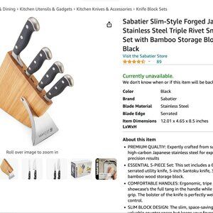SABATIER SLIM KNIFE SET 4 Knives Bamboo Block SPACE SAVING $100+ Amazon eBay